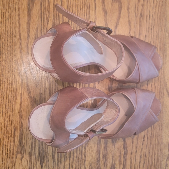 Stuart Weitzman Dark Tan Brown Genuine Leather Open Toe Platform Sandals Heels - Picture 3 of 14